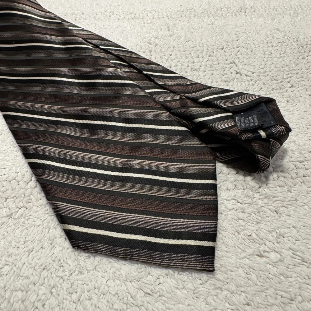 Pierre Cardin Tie Brown Black White Striped Business Formal Necktie Luxury VTG